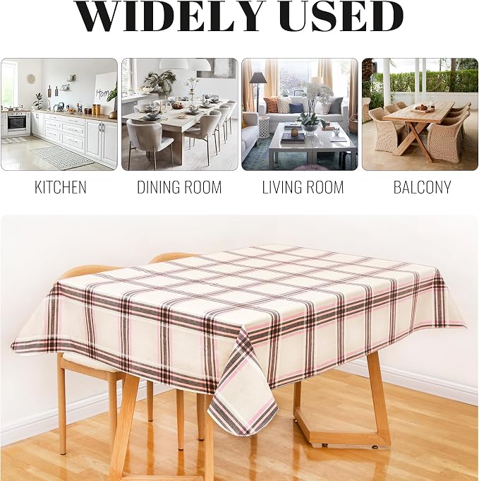 FIFTY FEET 84 * 60 Inch Rectangle Tablecloth, Vinyl Tablecloth with Flannel Backing for Rectangle Tables Waterproof, Spill Proof Plastic Picnic Table Cover for Dining/Camping/Indoor/Outdoor(Plaid-D) - Image 7