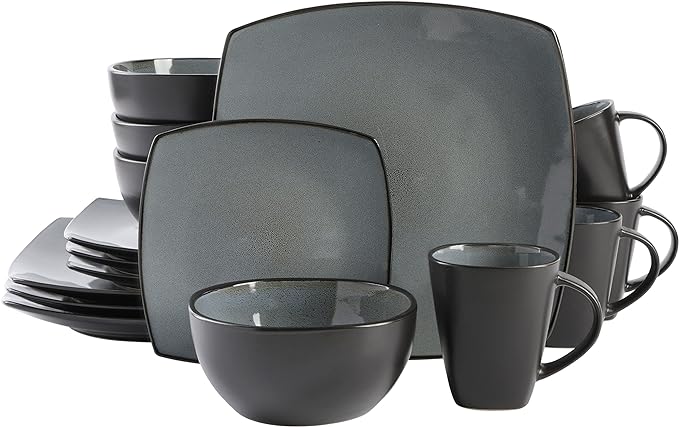 Gibson Elite Soho Lounge Square Reactive Glaze Stoneware Dinnerware Set, Service for 4 (16pc), Eclipse by GibsonHomewares