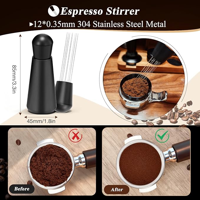 54mm Espresso Accessories Kit, 7 PCS Espresso Tamper Tools, WDT Tool Set with Coffee Tamper, Distributor, Dosing Funnel, Stirrer, Puck Screen, Brush & Wood Tamping Station - Fits 54mm Portafilter