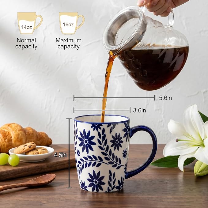 glowworm Ceramic Coffee Mugs, 16 Ounce Coffee Cups with Handle, Blue&White | Prefect for Cappuccino, Milk , Hot Cocoa, Tea, Vintage Coffee Mug for Kitchen, Dishwasher & Microwave Safe, Set of 6 - Image 2
