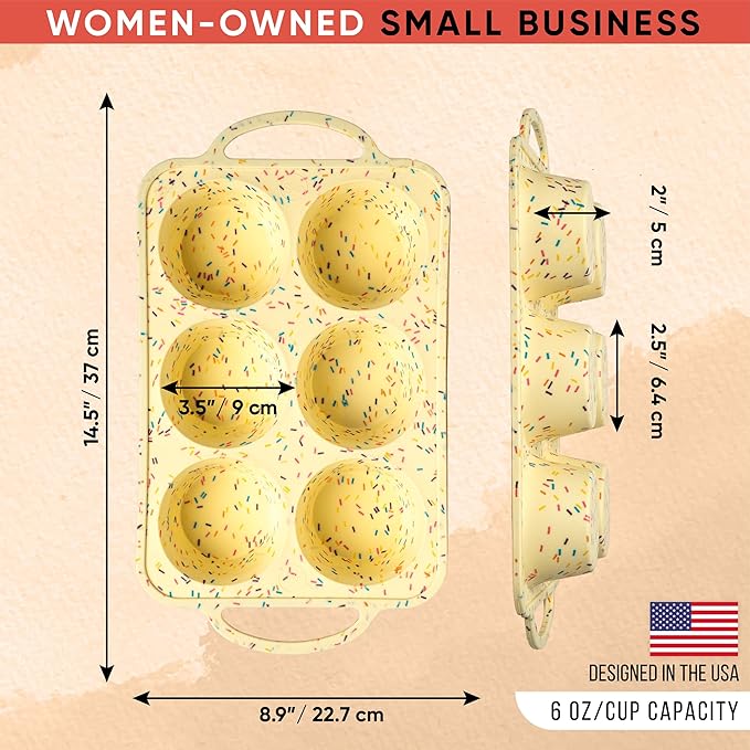 2 Pack Confetti Silicone Jumbo Muffin Pan 6 Cup–Non-Stick Cupcake Pans for Baking, Heavy-Duty Large Silicone Muffin Pans for Baking, BPA-Free, Easy-Release, Oven & Dishwasher Safe