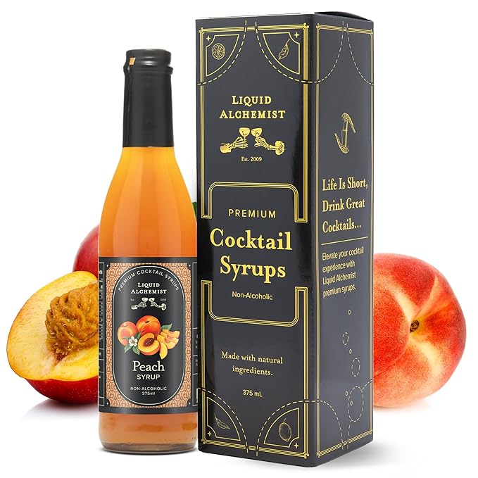 Liquid Alchemist Peach Syrup for Drinks - Real Ingredients Make our Peach Puree for Cocktails a Perfect Bellini Mix - Our Flavored Syrup is Non-GMO & Vegan (12.7 oz)