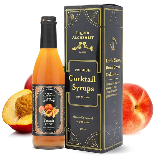 Liquid Alchemist Peach Syrup for Drinks - Real Ingredients Make our Peach Puree for Cocktails a Perfect Bellini Mix - Our Flavored Syrup is Non-GMO & Vegan (12.7 oz)