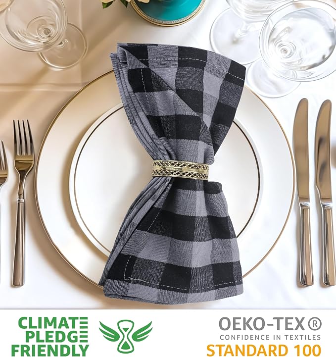 Urban Villa Cloth Napkins Cotton 20x20 (Set of 4) Grey/Black Checks - Image 3