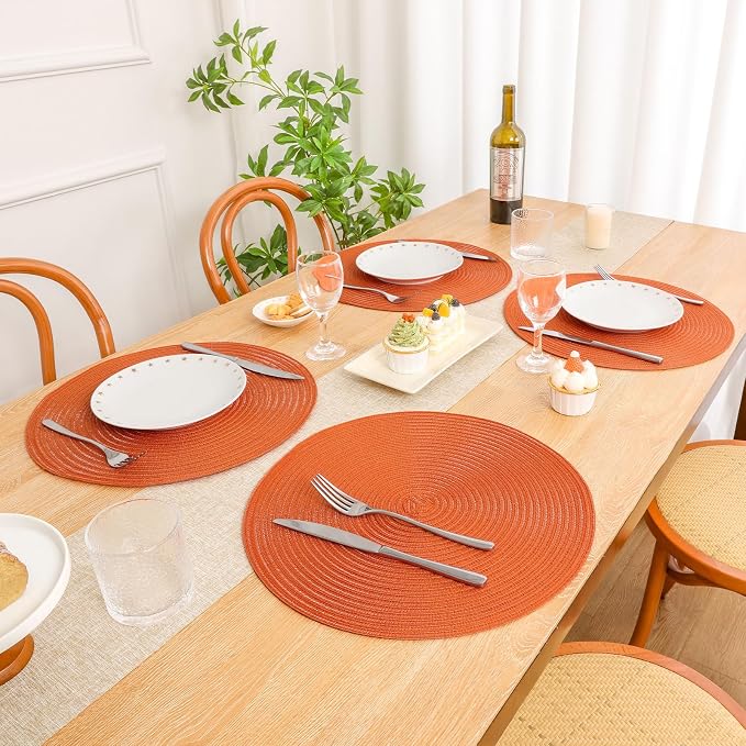 SHACOS Round Placemats Set of 4 for Dining Table Autumn Fall Round Braided Place Mats Washable Non Slip Kitchen Table Mats Decor, Bright Orange - Image 7