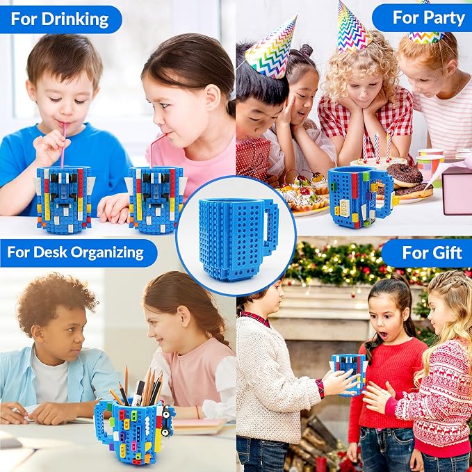 Lumsburry Build-on Brick Coffee Mug, Funny DIY Unique Novelty Drinking Cup | Building Blocks Creative Mug, for Men Women Kids Dad Mom, Present Exchange Ideas, Xmas Birthday White Elephant(Blue) - Image 8