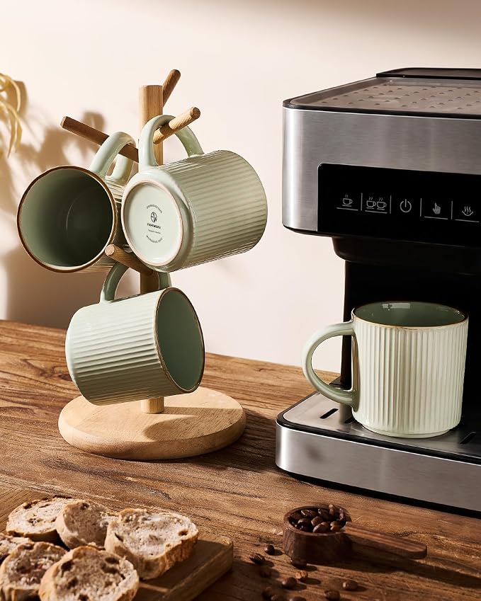 famiware Star Coffee Mug Set for 8, Handcrafted 12 oz Ceramic Stoneware Mugs Cup Set, Chip-Resistant & Stackable, Dishwasher/Microwave Safe, Light Green - Image 7