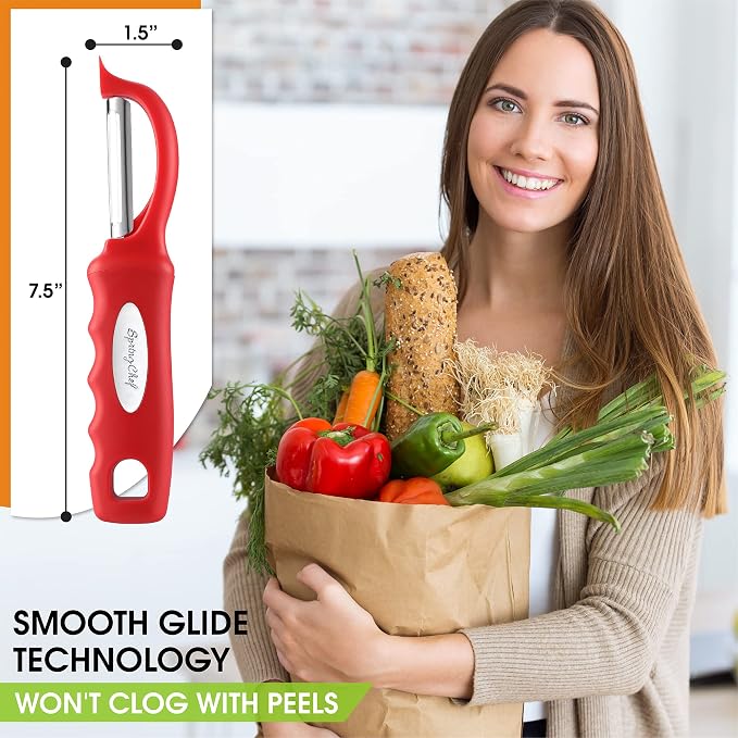 Spring Chef Swivel Vegetable Peeler for Kitchen with Soft Grip Handle, Red | Premium Potato Peeler w/ Ultra Sharp Stainless Steel Blades, Multifunctional Veggie Peeler for Apple, Carrot, Cucumber, Fruit - Image 3