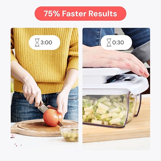 Fullstar Pro Original Vegetable Chopper & Mandoline Slicer Kitchen Gadget | 8 in 1 Veggie Slicer, Onion & Fruit Cutter with Sharp Stainless Steel Blades & Container, All-in-One Meal Prep Tool (White) - Image 3