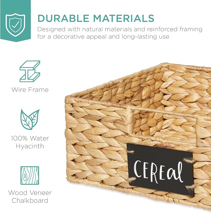Best Choice Products Set of 4 13x12in Water Hyacinth Pantry Baskets, Woven Organizers w/Chalkboard Label, Chalk Marker - Natural - Image 5