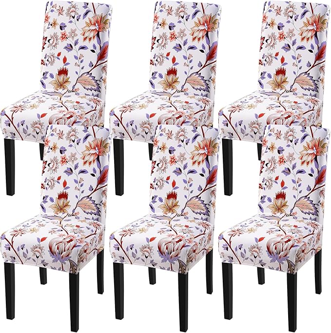 Fuloon Chair Covers for Dining Room 6 Pack, Printed Stretch Dining Slipcovers, Washable Kitchen Slip Covers for Parson Chair, Flower Cluster Printed, Set of 6 by Fuloon