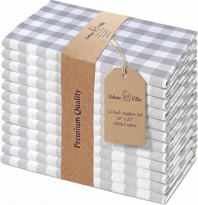 Urban Villa Cloth Napkins Cotton 20x20 (Set of 12) Grey by CottonTrends