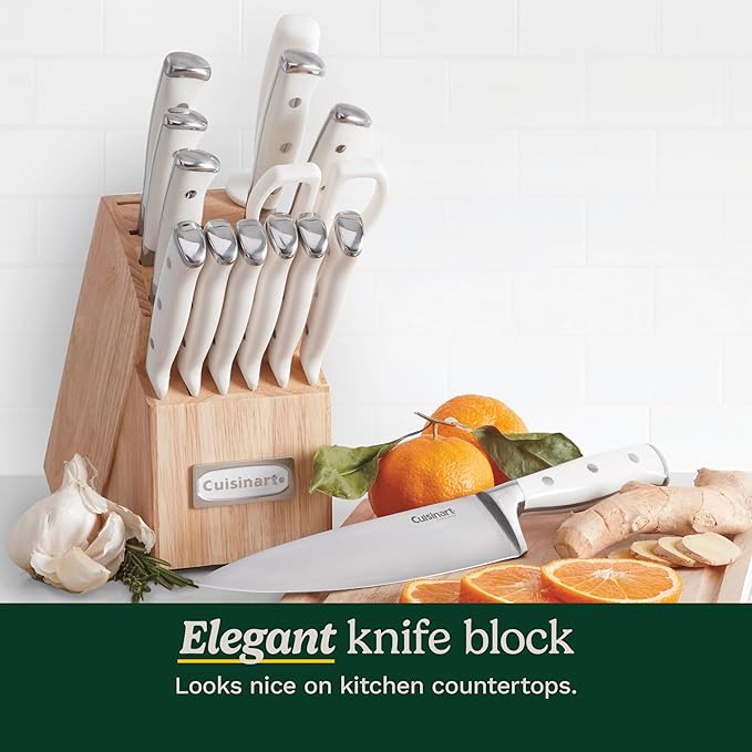 Cuisinart 15-Piece Knife Set with Block, High Carbon Stainless Steel, Forged Triple Rivet, White, C77WTR-15P (Pack of 2) - Image 3