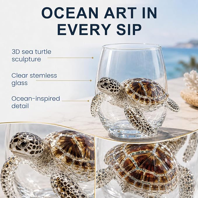 Coastal Stemless Wine Glasses Set of 4, 12oz 3D Ocean Animal Artisan Glassware Collection with Unique Sea Life Designs (D - Set of 1) - Image 2