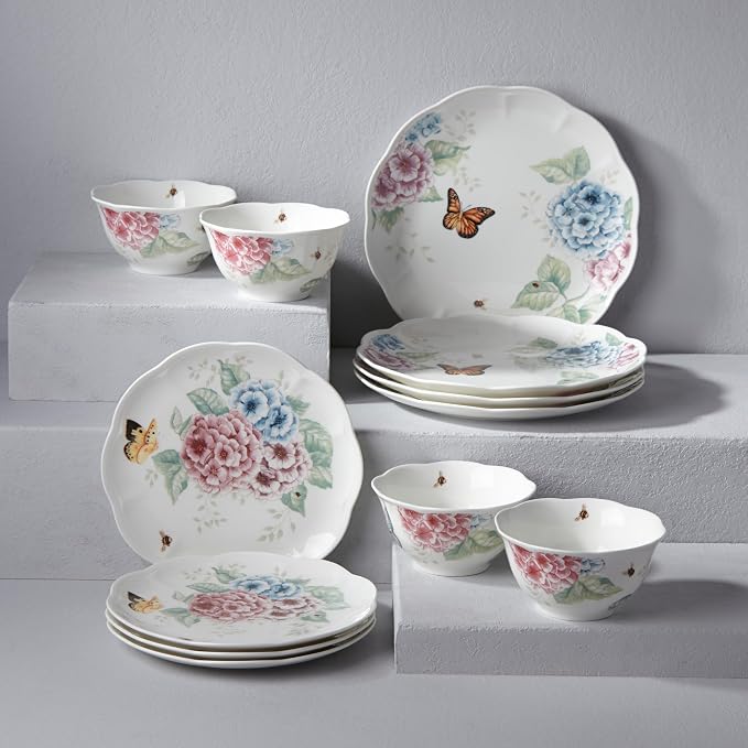 Lenox Dinnerware Set, Butterfly Meadow Hydrangea 12-Piece Set, Service For 4, Made From Ceramic Porcelain, Dishwasher And Microwave Safe, Plates And Bowls Sets, Home & Kitchen (Assorted, 12 Piece) - Image 3
