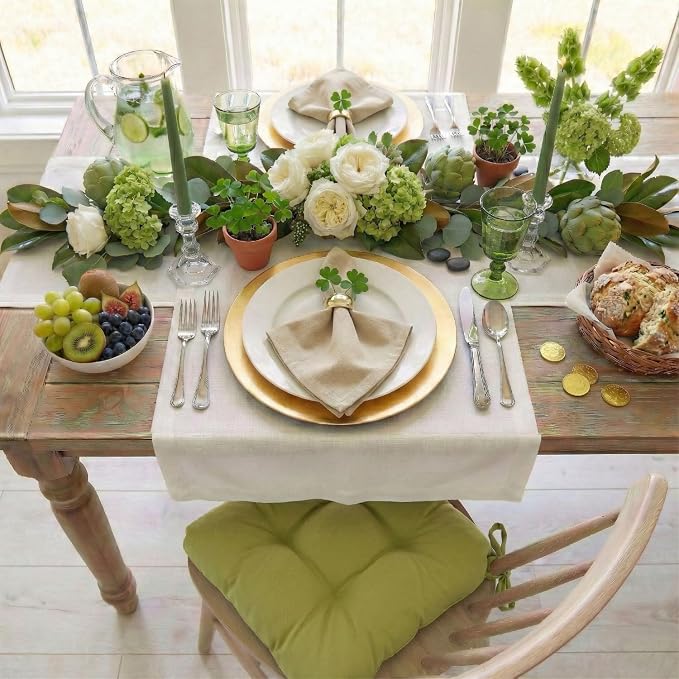 Barnett Home Decor Extra-Thick Dining Chair Pad with Ties - Solid Color Cotton Duck - Reversible, Latex Fill, Tufted Cushion - Pear Green - Image 6