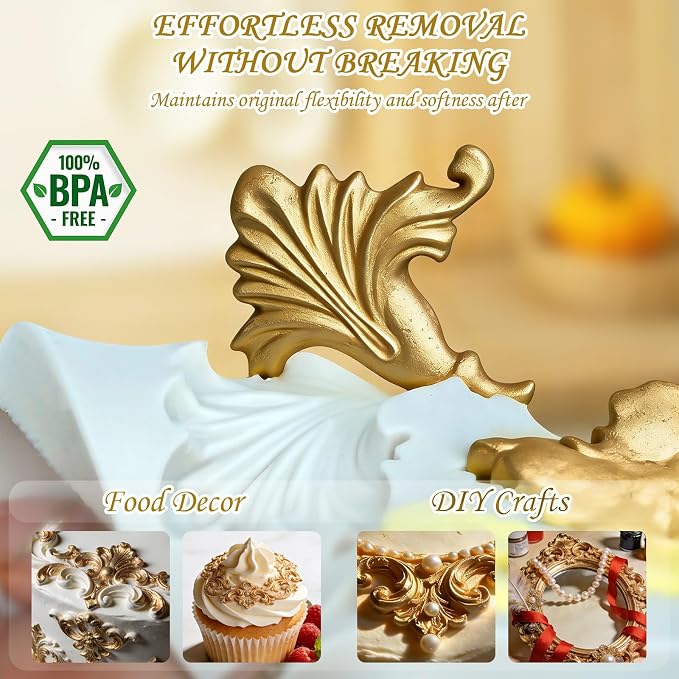 HKNMTT Baroque Style Silicone Molds Curlicues Scroll 3D Border for Clay Fondant Chocolate Sugar Craft Decor, Vintage Wedding Birthday Cake Cupcake Topper Decoration - Image 3