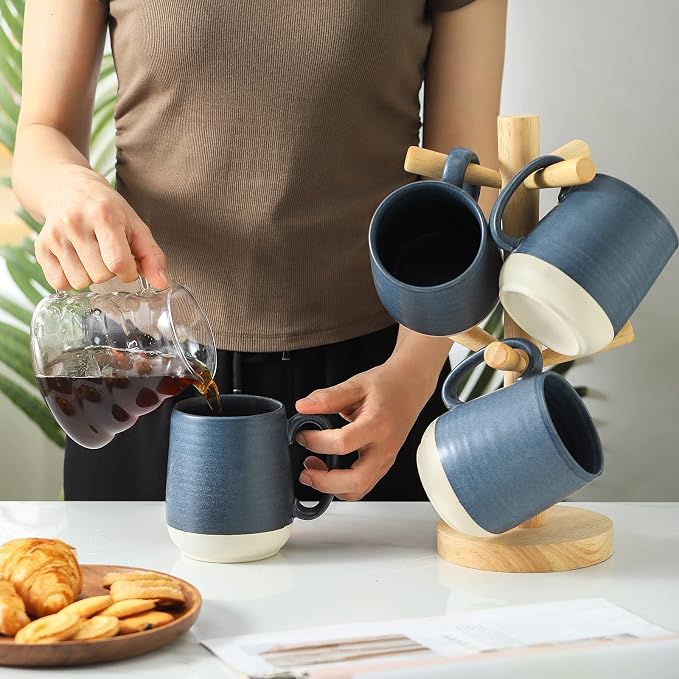 HASENSE Ceramic Large Coffee Mugs Set of 4-15 Ounce Porcelain Coffee Cups Set with Handle Perfect for Tea, Cocoa, Latte, Milk and Cappuccino, Modern Tea Cups Set for Man and Woman, Dark Blue - Image 6