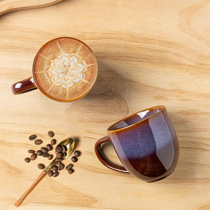 theterra Ceramic Coffee Mugs Set of 6, 12 oz Coffee Cups with Handle | Handmade, Suitable for Latte, Tea, Milk, Beer & Hot Cocoa, Amber Amethyst - Image 3
