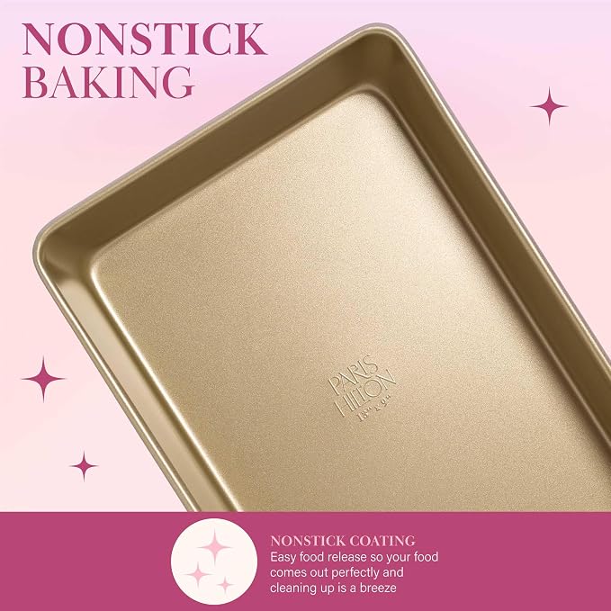 Paris Hilton Nonstick Carbon Steel Bakeware Collection, 13-Inch x 9-Inch Multipurpose Pan, Dishwasher Safe, Made without PFOA and PFAS, Pink Champagne Two-Tone - Image 3