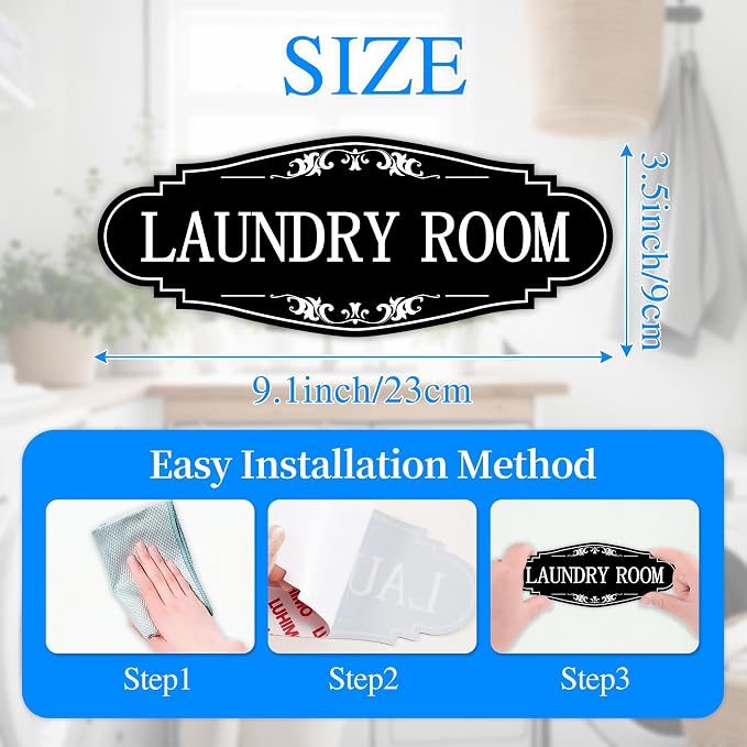 Laundry Room Door Sign for Business and Home，Self-adhesive Waterproof Cute Laundry Room Door Sticker Decals for House, Apartment, Hotel Laundromat Decor（Black） - Image 8