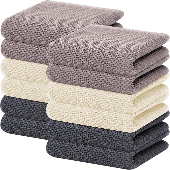 Homaxy 100% Cotton Waffle Weave Kitchen Dish Towels 12-Pack, Mixed Color | 13 x 28 Inches, Ultra Soft Absorbent Dish Towels, Quick Drying Cleaning Towels by Homaxy