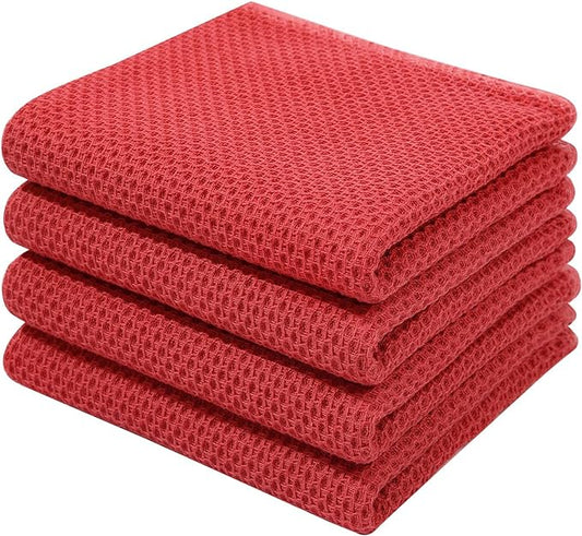 Homaxy 100% Cotton Waffle Weave Kitchen Dish Towels 4-Pack, Brick Red | 13 x 28 Inches, Ultra Soft Absorbent Dish Towels, Quick Drying Cleaning Towels by Homaxy