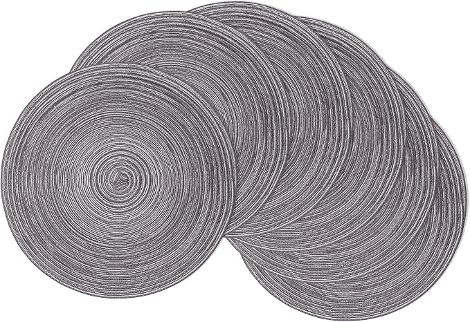 SHACOS Round Braided Placemats Set of 6 Round Table Mats 15 inch Cotton Washable for Holiday Party (Black Grey, 6) by SHACOS