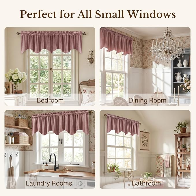 Wild Rose Velvet Valance Home Decor 52x18 Inch 1 Panel | Wavy Pink Window Treatment for Kitchen Windows, Soft Decorative Short Drape for Girls Room, Bathroom, Spring Decor - Image 6