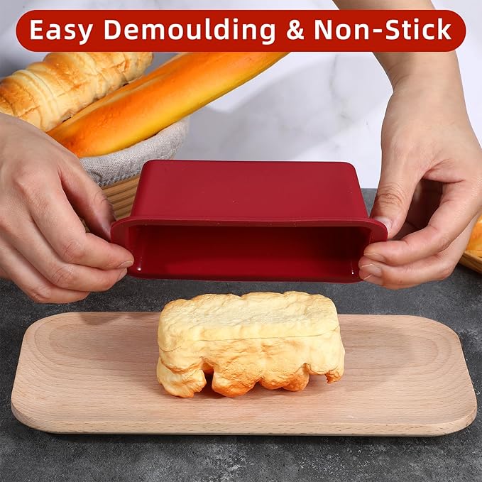 Tobeelec 10 Pcs Silicone Bread Loaf Pan, Non-Stick Silicone Loaf Pans for Baking, Silicone Baking Mold for Homemade Loaf, Bread and Meatloaf (Red)