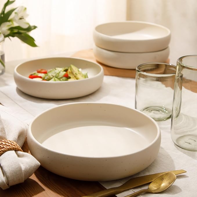 Bloomhouse - Two Time Oprah's Favorite Things Winner - Corsica Clay 4-Piece Meal and Pasta Bowl Set – Sea Salt White Stoneware for Dinner, Serving & Everyday Use - Image 3