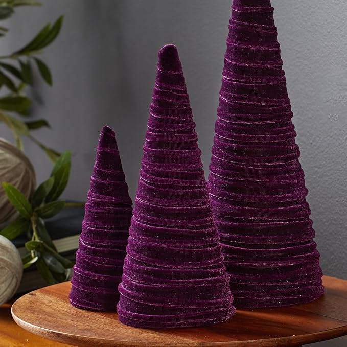 Your Heart's Content Velvet Trees Set of 3 Plum, Elegant Minimalist Mantel, Winter Wedding Centerpiece, Valentine Tree Tablescape, Purple Accent, Handcrafted Gift for (Plum) - Image 3