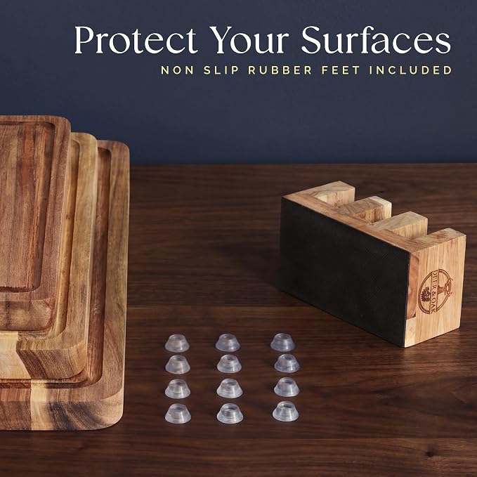 Pre-Oiled, Non Toxic 3-Piece Acacia Cutting Board Set with Stand | 15.7 x 11.8 in, 13 x 9.4 in, 10.2 x 7.1 in · FSC certified · Includes 3.4 fl oz oil · Deer & Oak - Image 10