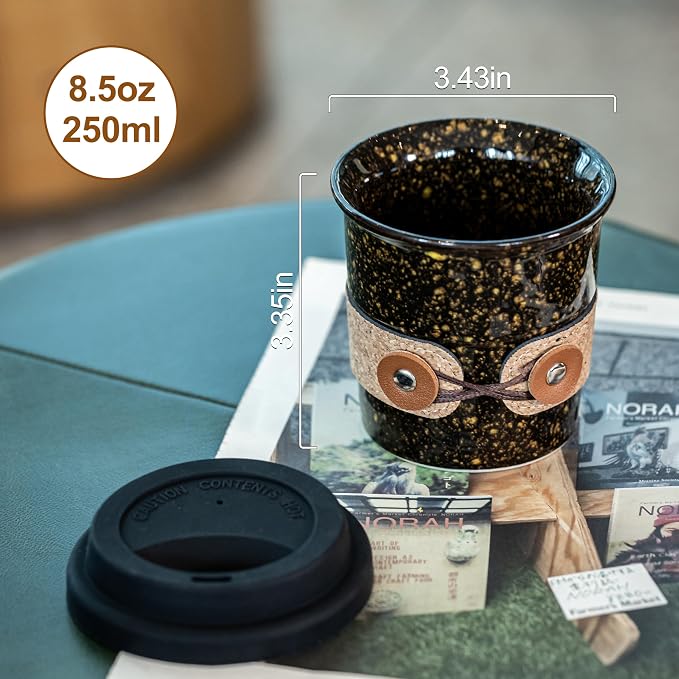 Travel Coffee Mug Ceramic TO Go Coffee Tumbler with Lids Tea Mug | Porcelain Reusable Camp Cups, 8.5oz Car Coffee Mug, Microwave & Dishwasher Safe, Modern Style, Coffee Gifts for Men and Women - Image 2