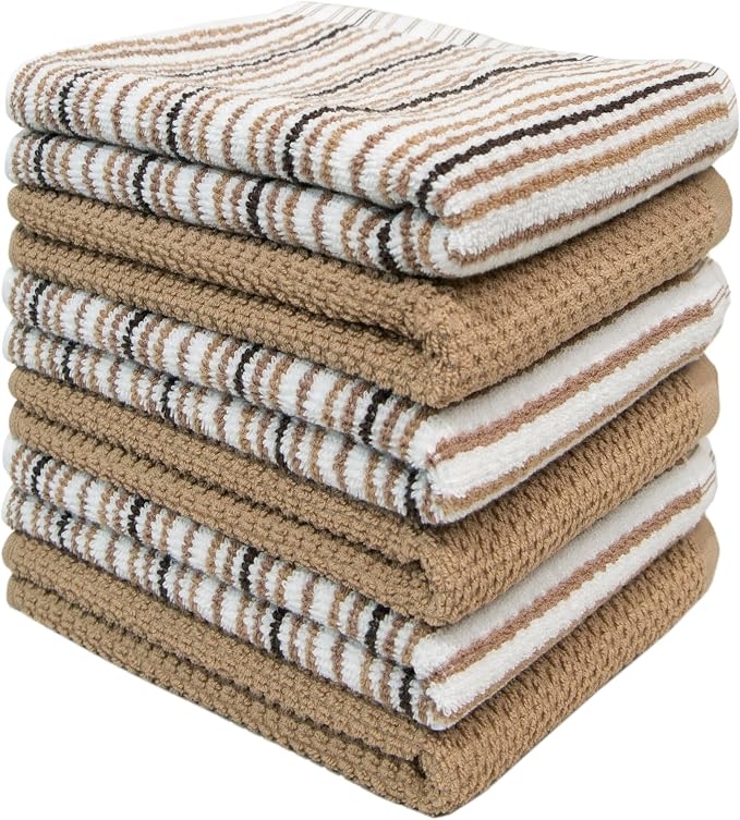 Bumble Kitchen Towels 6 Pack 100% Cotton 16"x26" - Tan | 430 GSM Soft Kitchen Hand Towels with Hanging Loop, Highly Absorbent & Durable for Washing and Drying Dishes - Image 3