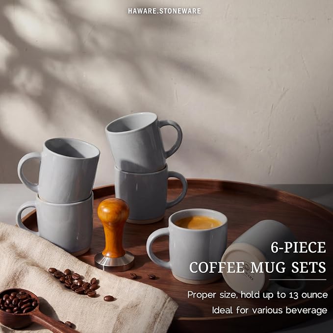 HaWare 13OZ Coffee Mugs Set of 6, Stoneware Coffee Cups, Ceramic Latte Mug for Man, Woman, Dad, Mom, Modern Tea Mugs for Latte/Cappuccino/Cocoa/Milk, Dishwasher& Microwave Safe, Speckled Misty Grey - Image 3