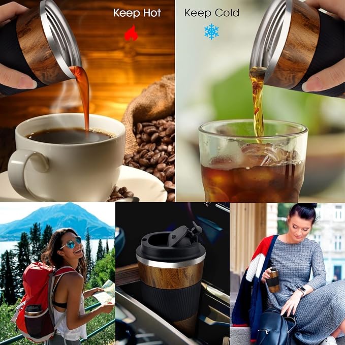 KETIEE Travel Mug, 12oz Insulated Coffee Cup with Leakproof Lid, Vacuum Stainless Steel Double-Wall Travel Coffee Mug Spill Proof, Reusable Travel Tumbler for Men and Women for Hot Cold Water - Image 4
