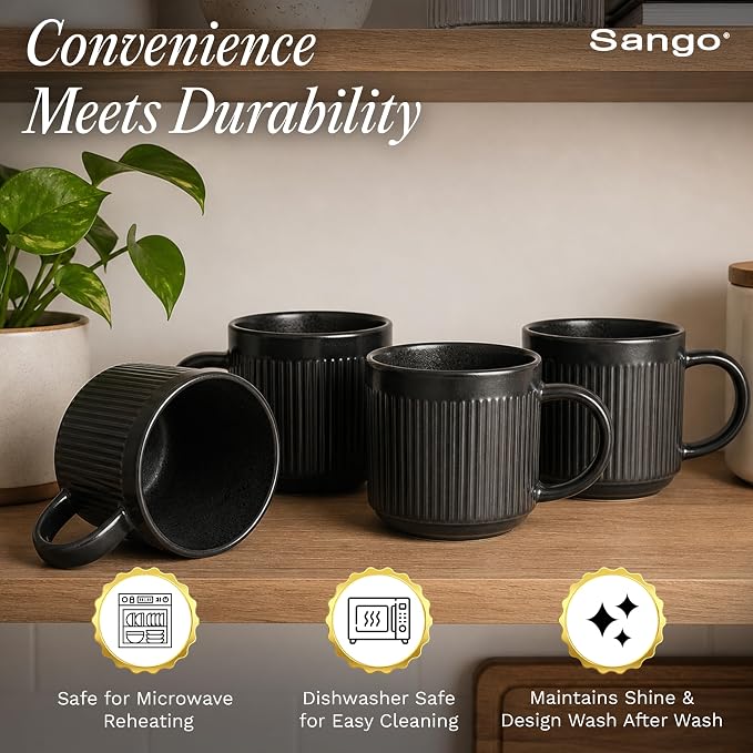 SANGO Anderson Black Coffee Mugs Set of 4, 16.5 oz Stoneware Coffee Mug Set, Big Ceramic Tea Cup with Matte Glaze for Cappuccino, Latte, Large Coffee Cups with Handle, Microwave & Dishwasher Safe - Image 7