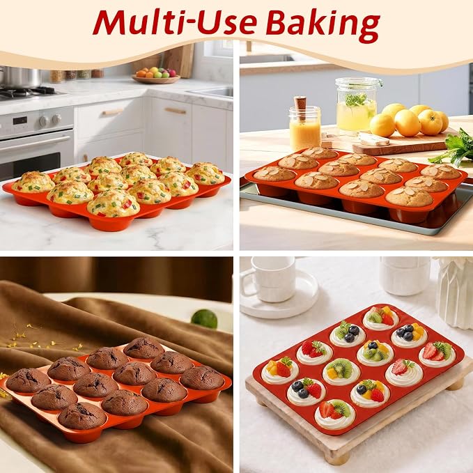 SINBEE Silicone Muffin Pans for Baking - 3 Pack Silicone Molds 12 Cups Nonstick Cupcake Pan for Baking BPA Free Cake Pop Mold Egg Muffins - Image 7