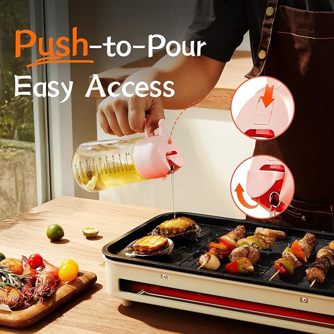 TrendPlain 16oz/470ml Glass Olive Oil Sprayer for Cooking - 2 in 1 Olive Oil Dispenser for Kitchen Gadgets, Air Fryer, Salad, and BBQ - Peach - Image 4