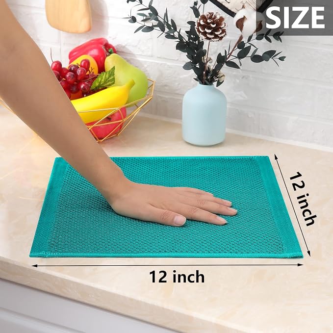 Homaxy 100% Cotton Waffle Weave Kitchen Dish Cloths 24-Pack, Teal | 12 x 12 Inches, Ultra Soft Absorbent Dish Towels, Quick Drying Dish Rags with Hanging Loop - Image 5