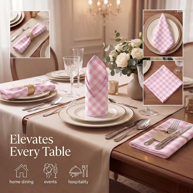 Urban Villa Cloth Napkins Cotton 12x12 (Set of 12) Pink/White - Image 2