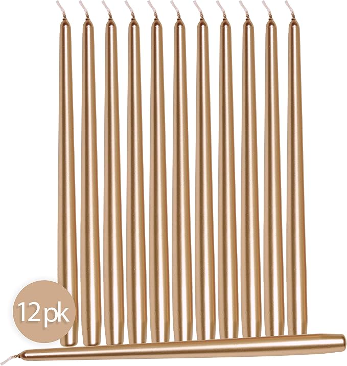 Hyoola 12 Pack Tall Metallic Taper Candles - 10 Inch Copper Metallic, Dripless, Unscented Dinner Candle - Paraffin Wax with Cotton Wicks - Image 2