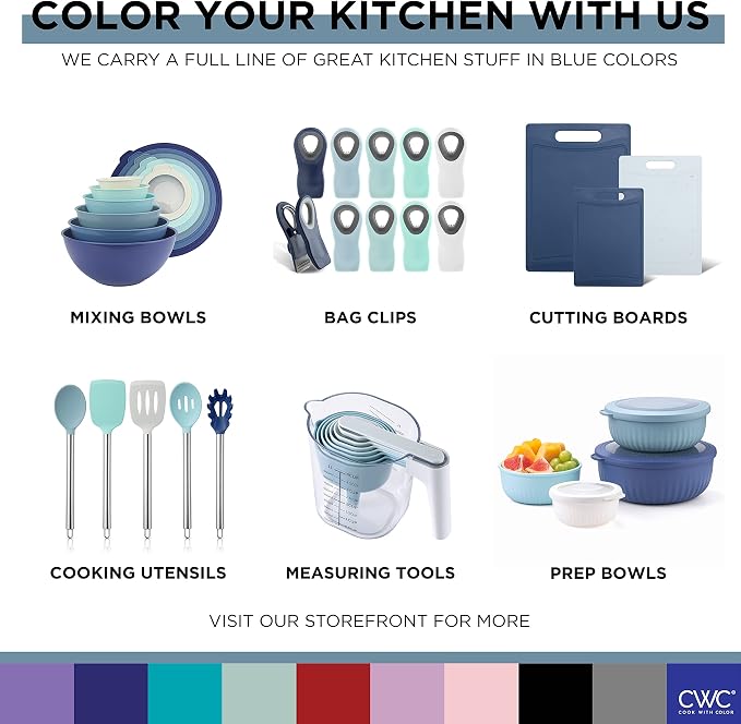 COOK WITH COLOR Silicone Cooking Utensils, Kitchen Utensil Set, Easy to Clean Silicone Kitchen Utensils, Cooking Utensils for Nonstick Cookware, Kitchen Gadgets Set, 38 Piece, Blue and White - Image 8
