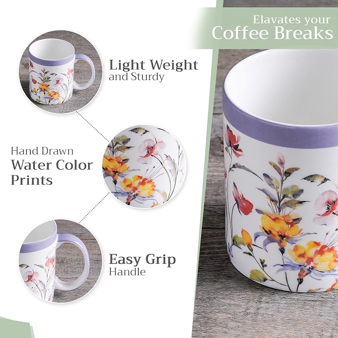 Maison d' Hermine Coffee Mug with Handles Tea Cups (12 Ounce, Pack of 1) | Fine Bone China Coffee Mugs for Hot Beverages Cappuccino Latte Home Restaurant Spring Summer -Summer Floral - Cornflower - Image 5