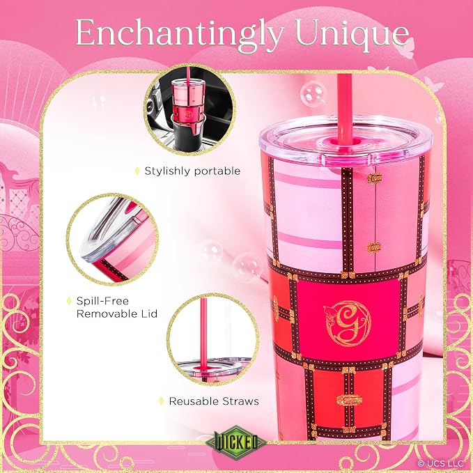 Dragon Glassware x Wicked Stainless Steel Tumbler with Straw, 24oz - Glinda | Vacuum Insulated Wicked Cup with Lid & Straw For Water & Iced Tea; Official Wicked Merch - Image 5
