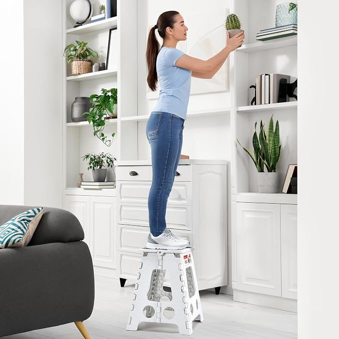 ACSTEP 16 Inch Folding Step Stool, Heavy Duty, 400 lbs, White | Lightweight Collapsible Stepping Stool for Adults with Handle, Non-Slip, for Kitchen, Bathroom, Bedroom and Outdoor Use - Image 5