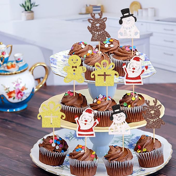 24 Pack Christmas Cupcake Toppers Gingerbread Man Santa Claus Snowman Cupcake Picks Christmas Eve Party Baby Shower Birthday Party Cake Decorations Supplies - Image 5