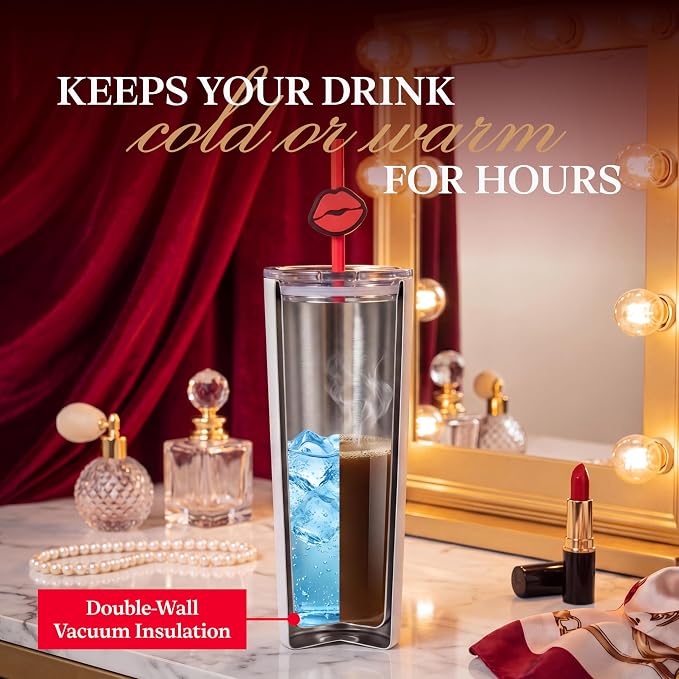 Dragon Glassware x Marilyn Monroe 100th Celebration Tumbler, 24oz - Glamour | Vacuum Insulated Stainless Steel Tumbler with Straw & Lid; Double Walled Tumbler with Straw Charm; Marilyn Monroe Cup - Image 5