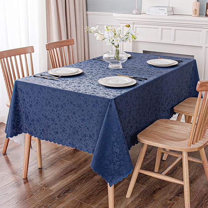 Smiry Rectangle Waterproof Heavy Duty Vinyl Tablecloths, 52 x 70 Inch | Wipeable Washable Floral Embossed Table Cover for Kitchen and Dining Room, Indoor & Outdoor Use, Navy Blue - Image 7